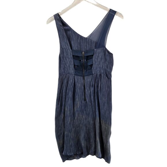 Alice + Olivia Silk Mini Dress Womens 6 Blue Asymmetric Draped Sleeveless Tulip - Picture 3 of 8